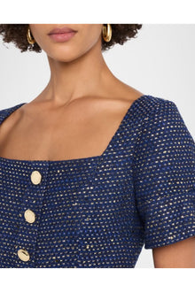 Short Sleeve Square Neck A-Line Midi Dress With Belt | Midnight Multi