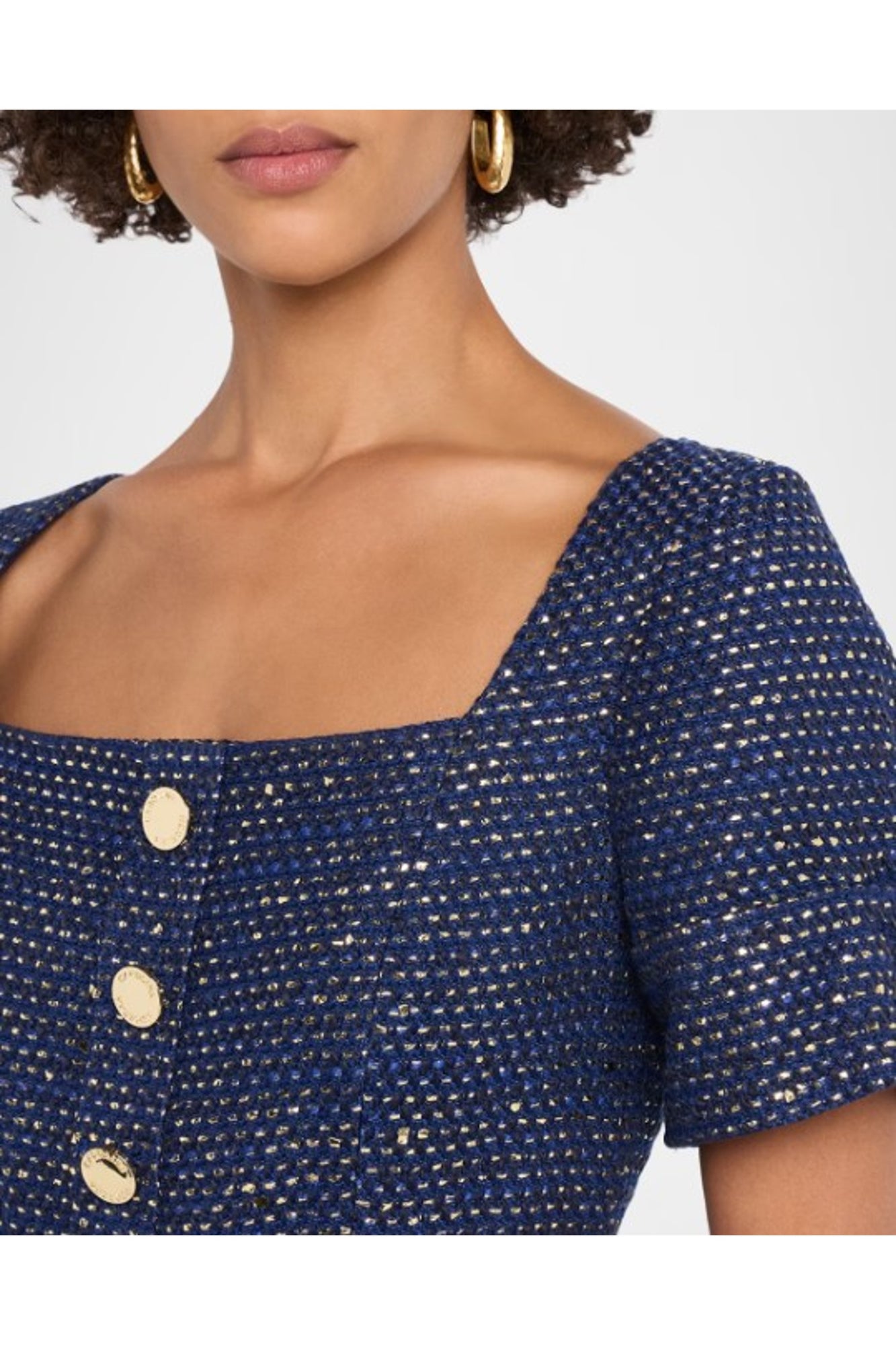 Short Sleeve Square Neck A-Line Midi Dress With Belt | Midnight Multi