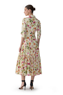3/4 Sleeve Tiered Shirt Dress | Almond Multi