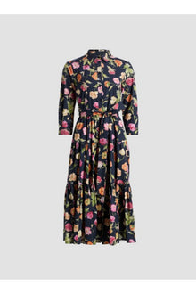 3/4 Sleeve Tiered Shirt Dress | Midnight Multi