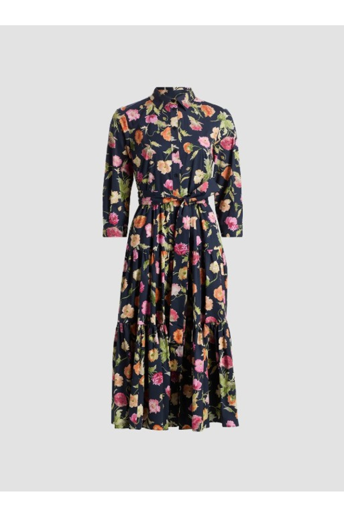 3/4 Sleeve Tiered Shirt Dress | Midnight Multi