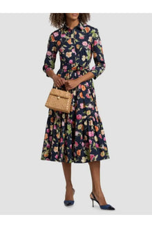 3/4 Sleeve Tiered Shirt Dress | Midnight Multi