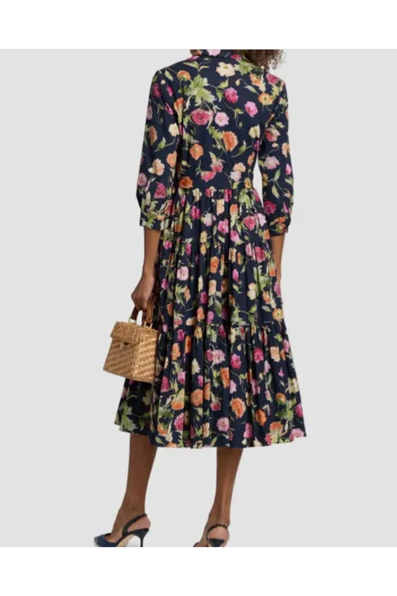 3/4 Sleeve Tiered Shirt Dress | Midnight Multi