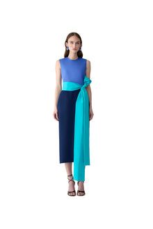 Sleeveless Crewneck Midi Dress With Sash | Midnight Multi