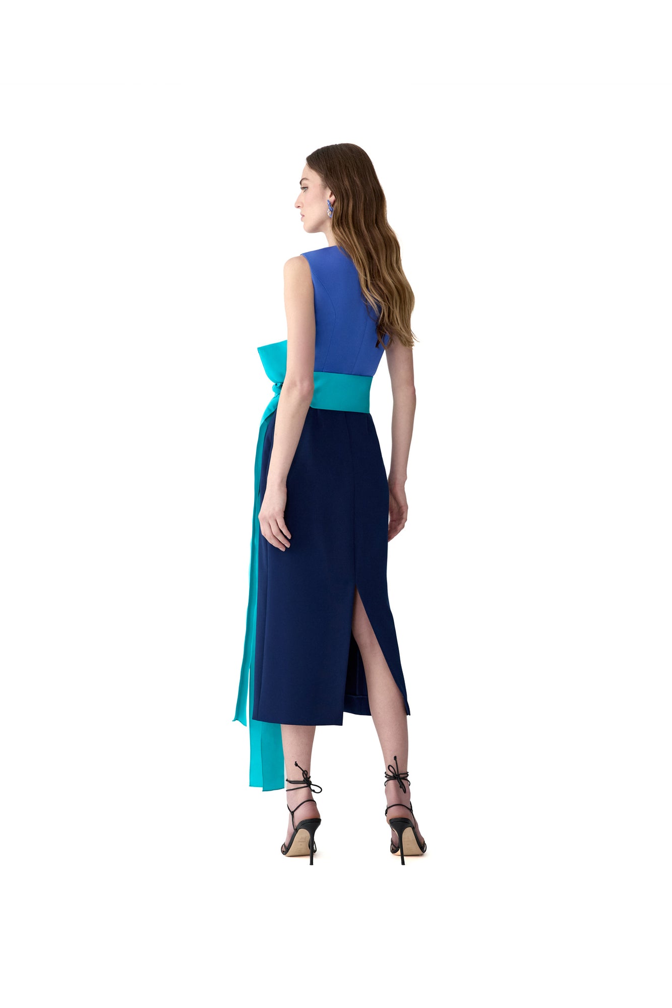 Sleeveless Crewneck Midi Dress With Sash | Midnight Multi