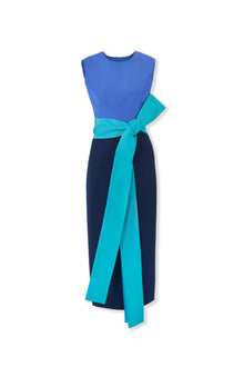 Sleeveless Crewneck Midi Dress With Sash | Midnight Multi