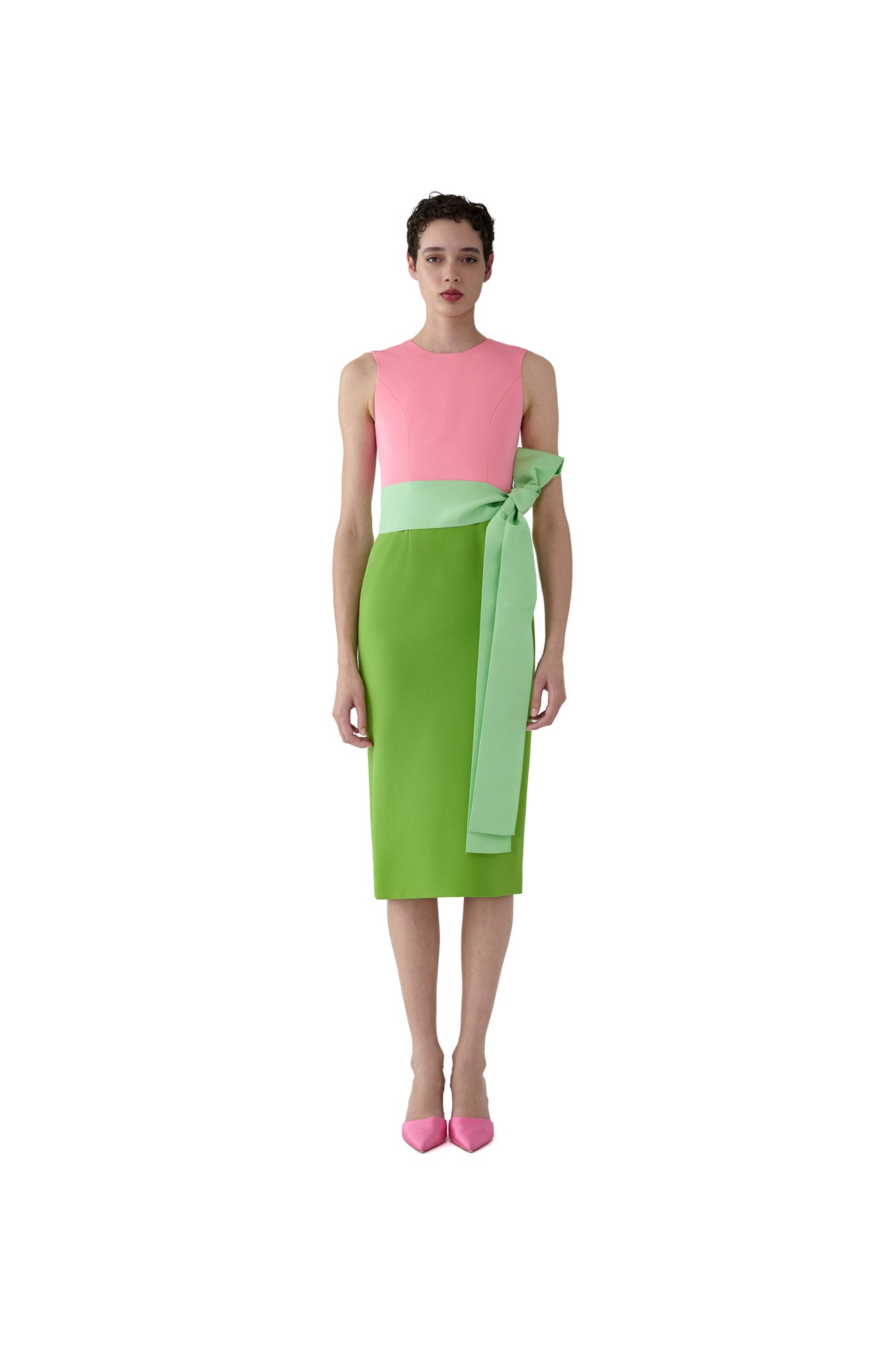 Sleeveless Crewneck Midi Dress With Sash | Pomelo Multi