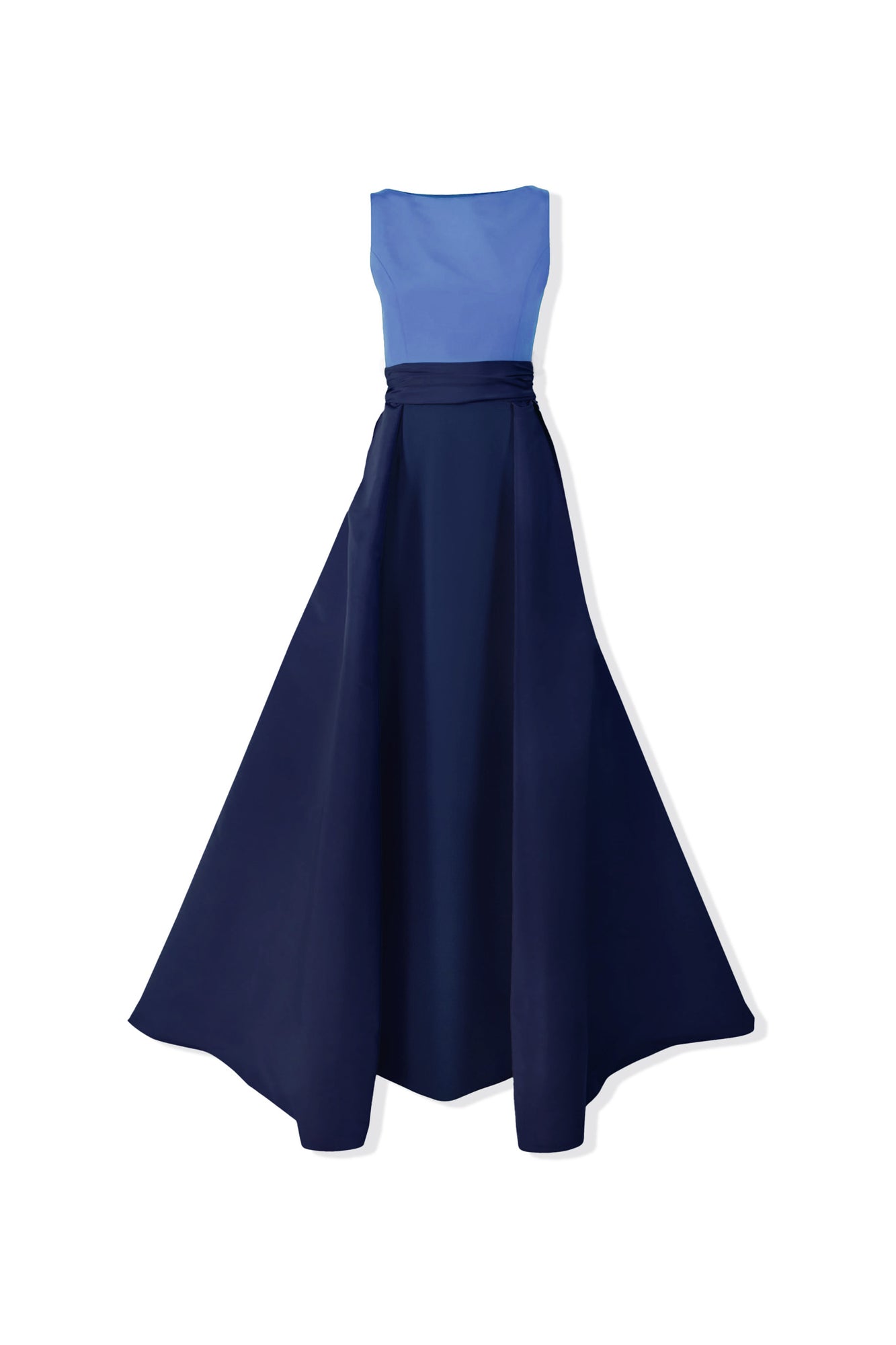 Sleeveless Boat Neck Column Gown With Overskirt | Midnight Multi