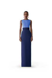 Sleeveless Boat Neck Column Gown With Overskirt | Midnight Multi