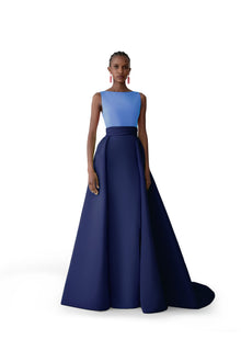 Sleeveless Boat Neck Column Gown With Overskirt | Midnight Multi