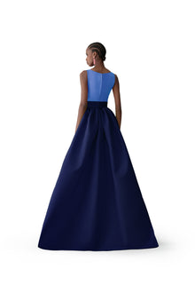 Sleeveless Boat Neck Column Gown With Overskirt | Midnight Multi