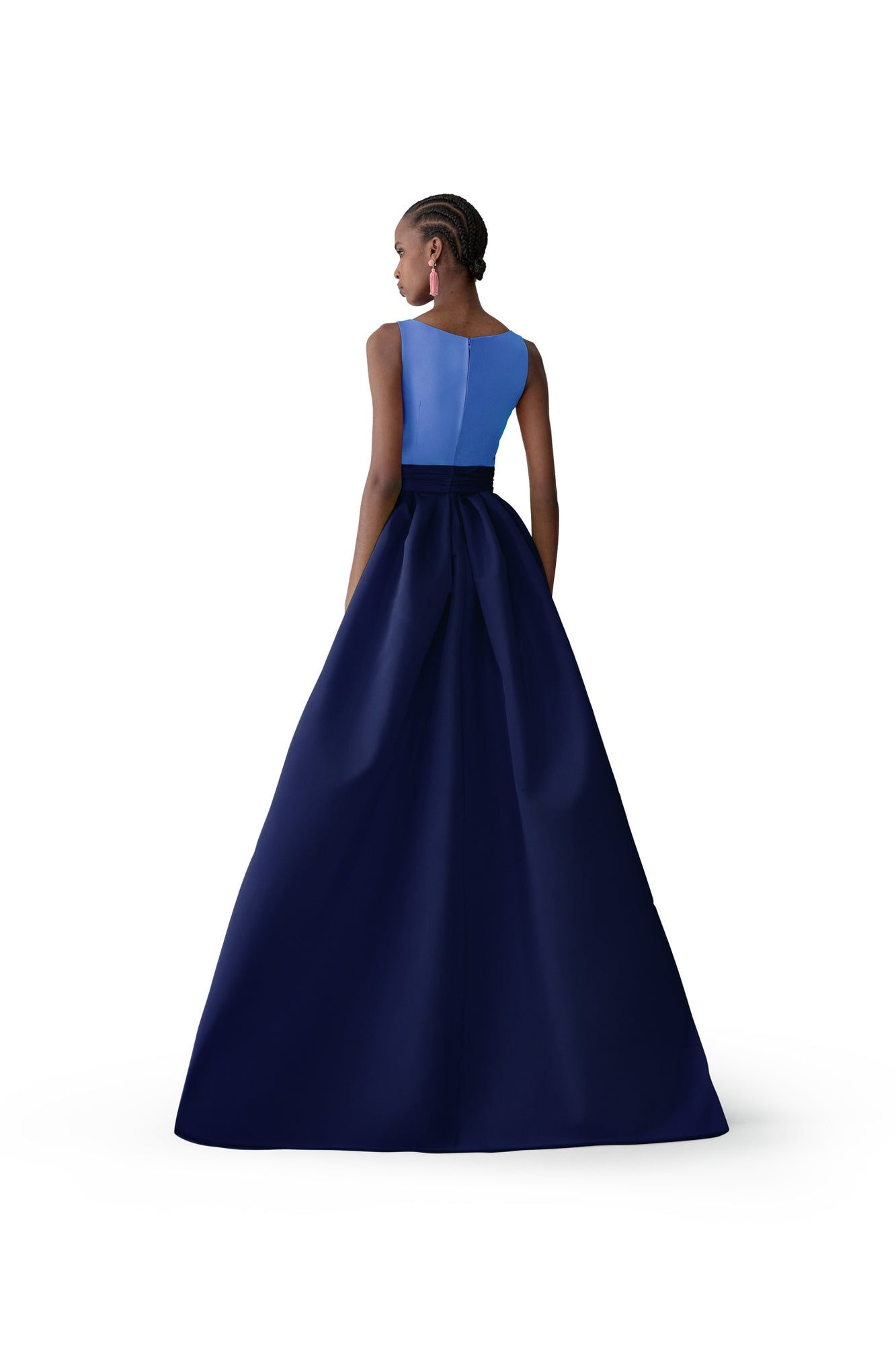 Sleeveless Boat Neck Column Gown With Overskirt | Midnight Multi