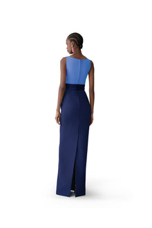 Sleeveless Boat Neck Column Gown With Overskirt | Midnight Multi