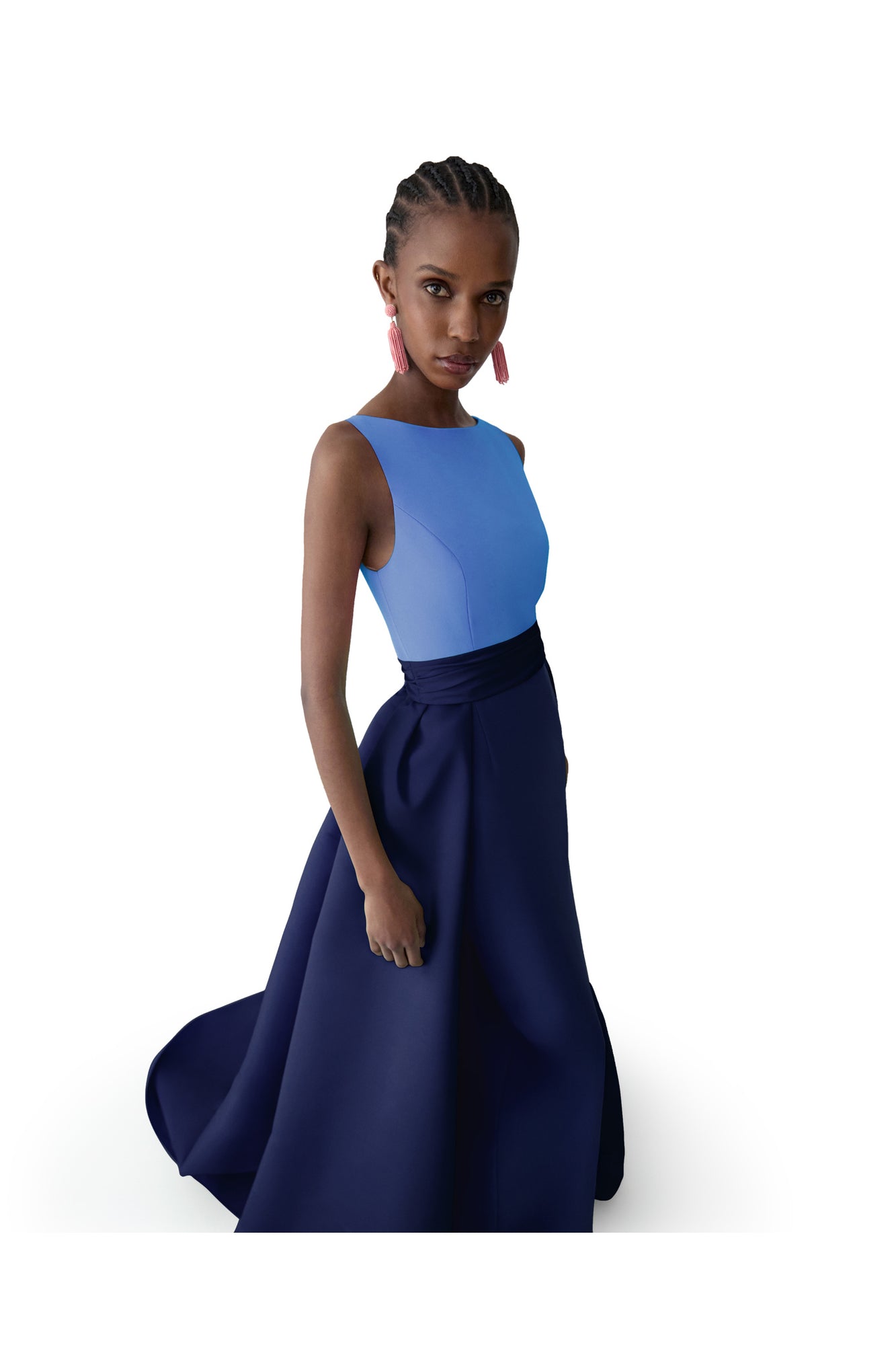 Sleeveless Boat Neck Column Gown With Overskirt | Midnight Multi