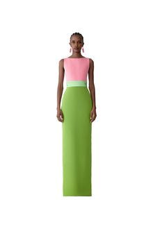 Sleeveless Boat Neck Column Gown With Overskirt | Pomelo Multi