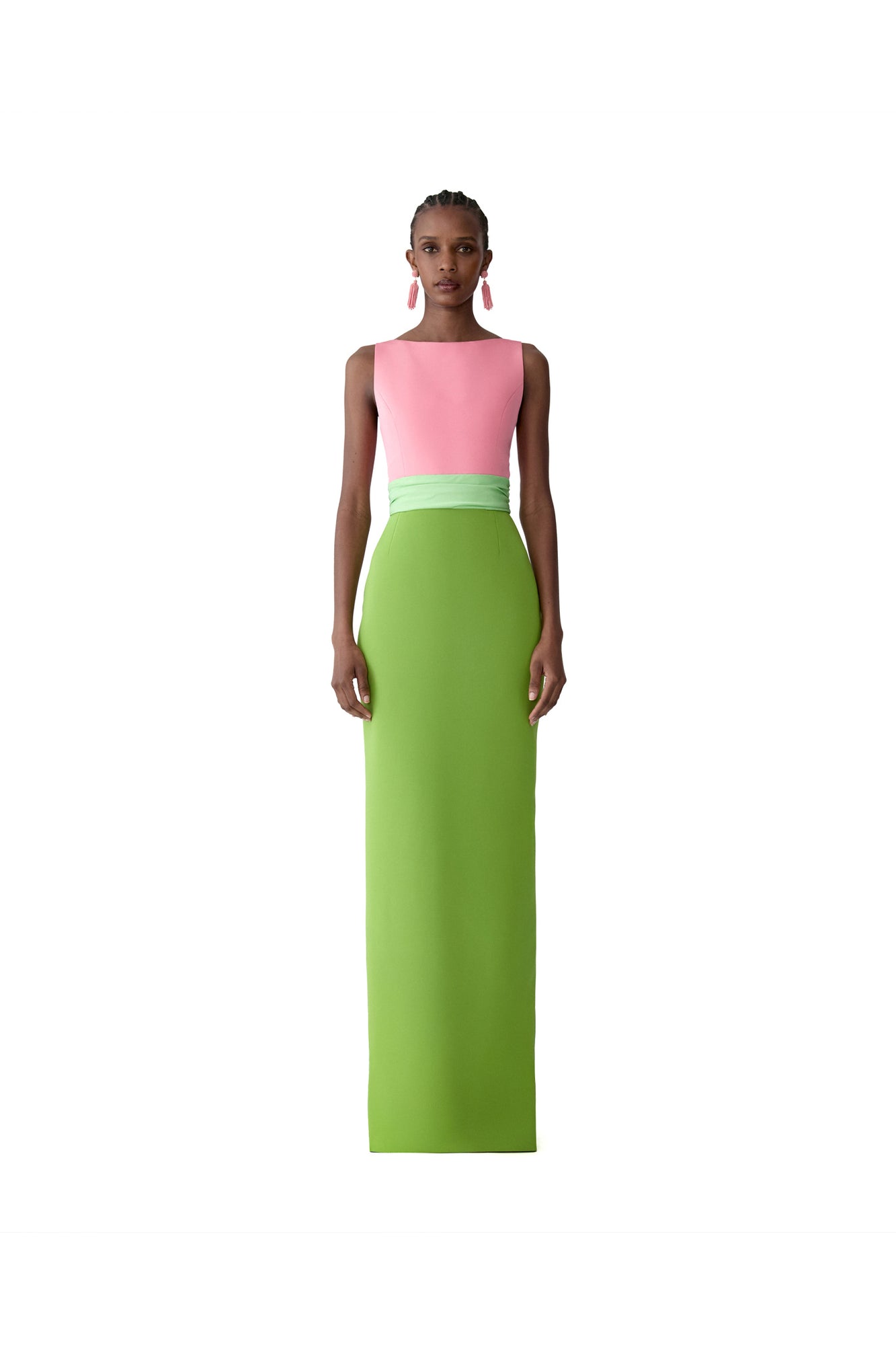 Sleeveless Boat Neck Column Gown With Overskirt | Pomelo Multi
