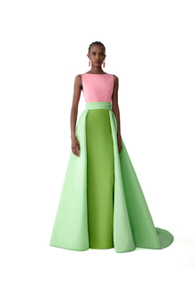 Sleeveless Boat Neck Column Gown With Overskirt | Pomelo Multi