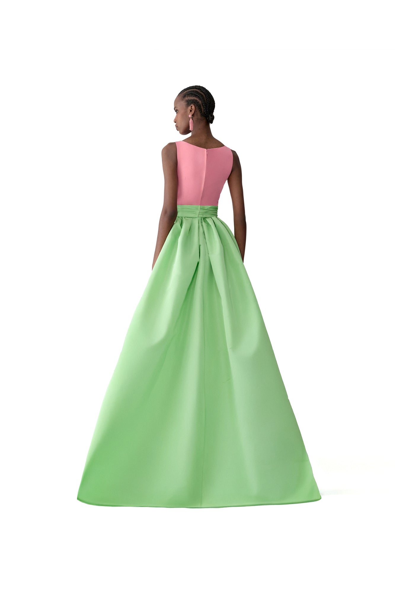 Sleeveless Boat Neck Column Gown With Overskirt | Pomelo Multi