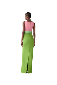 Sleeveless Boat Neck Column Gown With Overskirt | Pomelo Multi