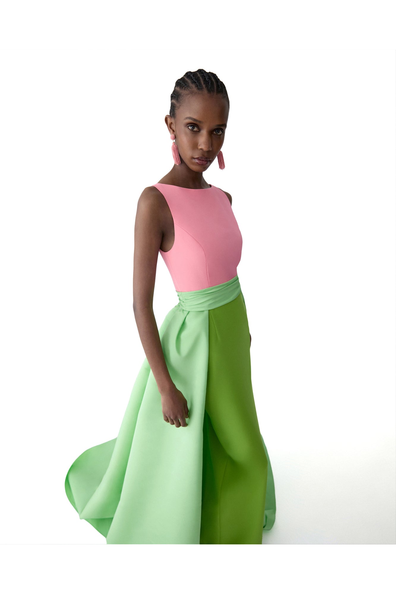 Sleeveless Boat Neck Column Gown With Overskirt | Pomelo Multi