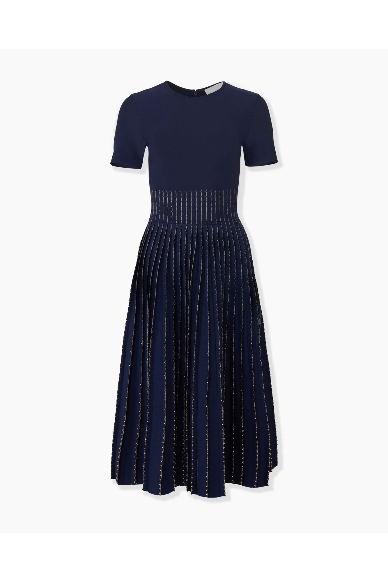 Embroidered Short Sleeve Crewneck Flare Dress | Midnight