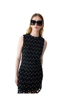 Embroidered Sleeveless Crewneck Shift Dress | Black