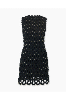 Embroidered Sleeveless Crewneck Shift Dress | Black