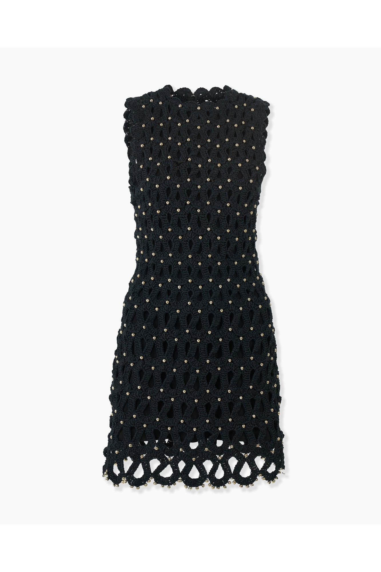Embroidered Sleeveless Crewneck Shift Dress | Black