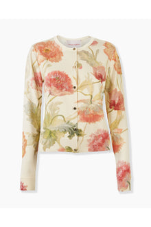 Long Sleeve Crewneck Printed Cardigan | Almond Multi