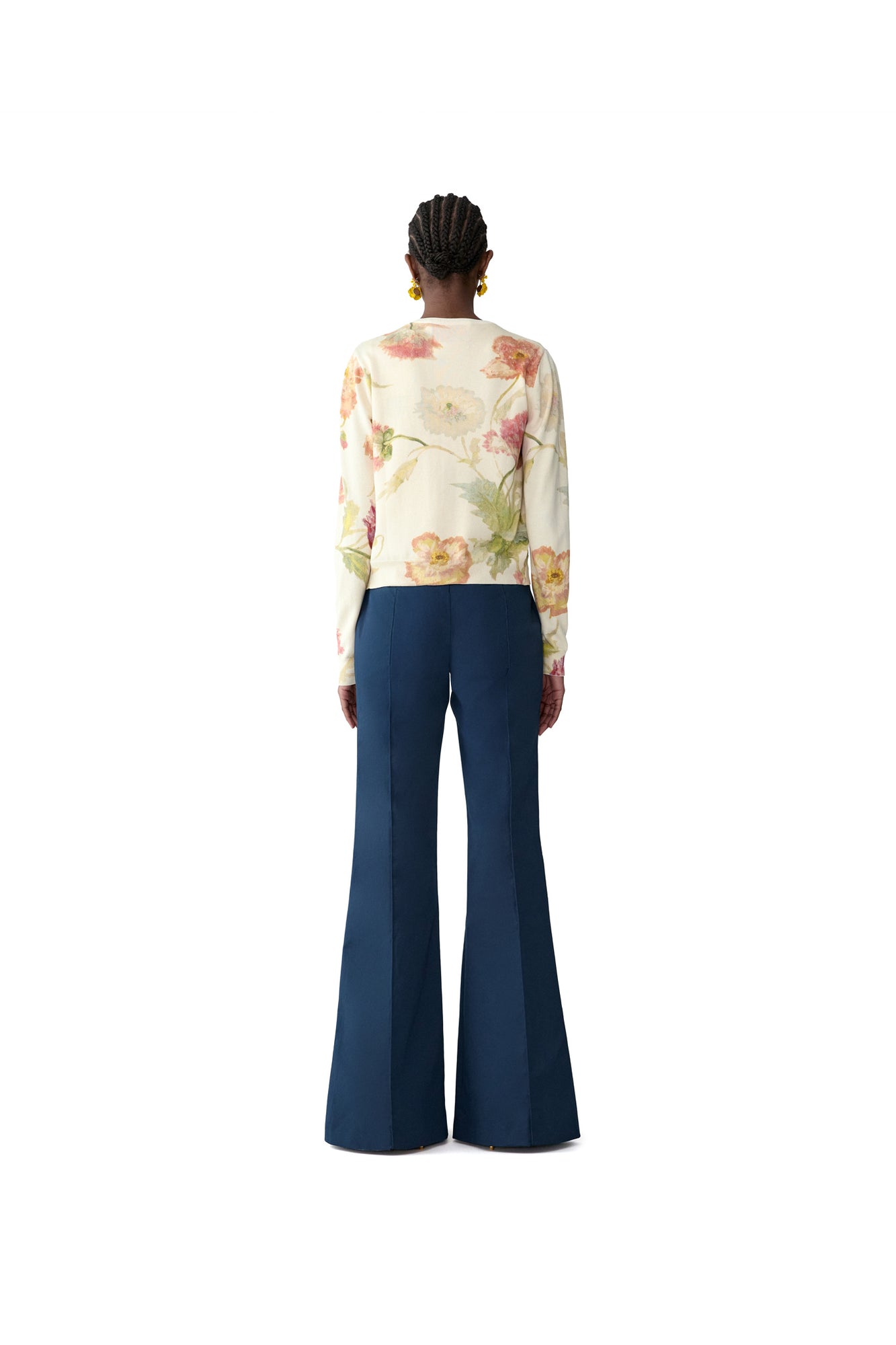Long Sleeve Crewneck Printed Cardigan | Almond Multi