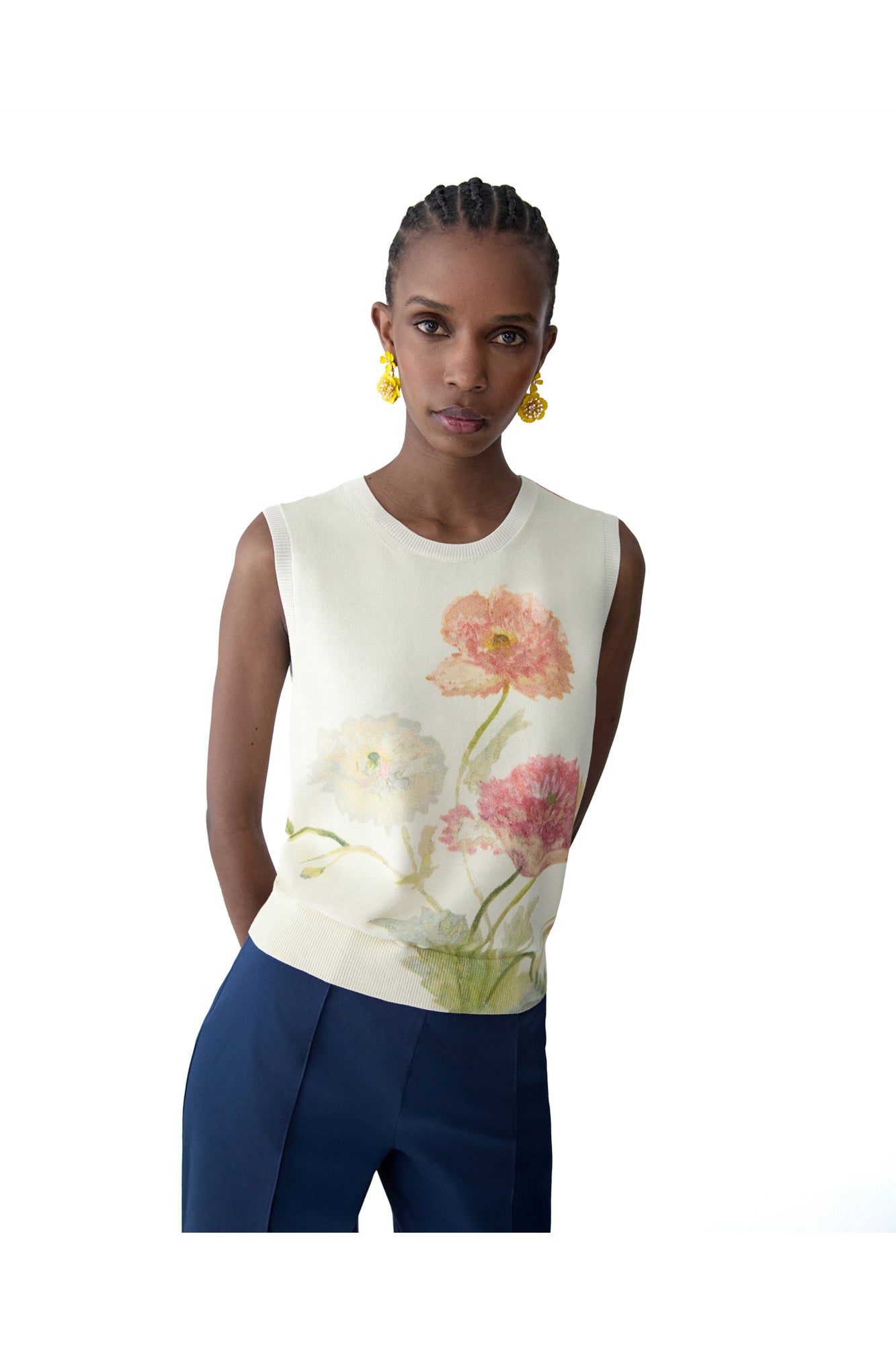 Long Sleeve Crewneck Printed Cardigan | Almond Multi