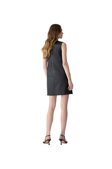 Sleeveless Crewneck Leather Mini Dress | Black