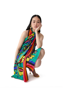 Rianna Nina Printed Scarf 115 x 180 cm | Turquoisemult