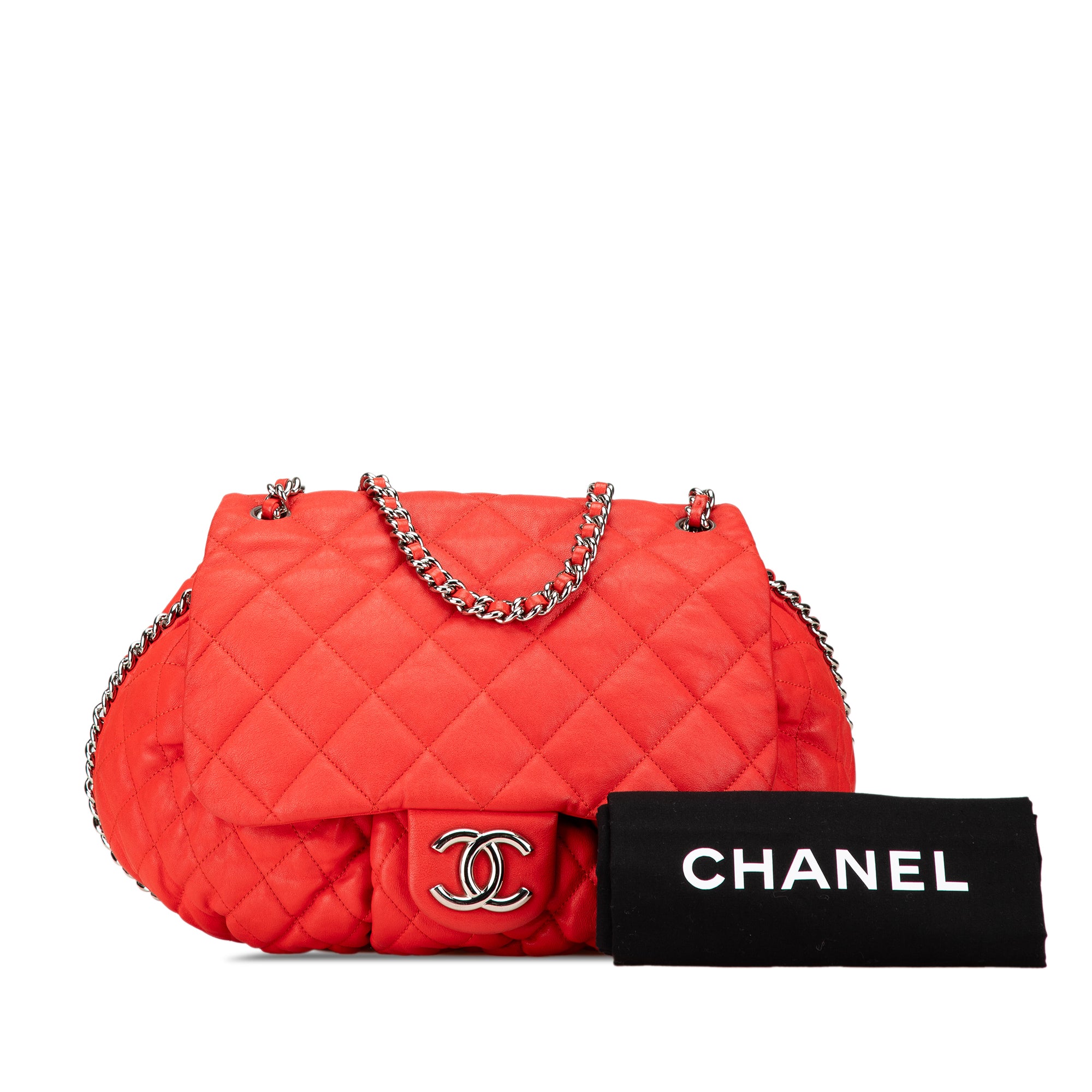 Chanel | Pre-Owned Large Quilted Lambskin Chain Around Flap | Red