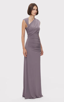 Ruched Matte Jersey S/L Draped Gown | Iron