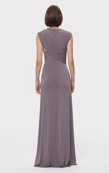 Ruched Matte Jersey S/L Draped Gown | Iron