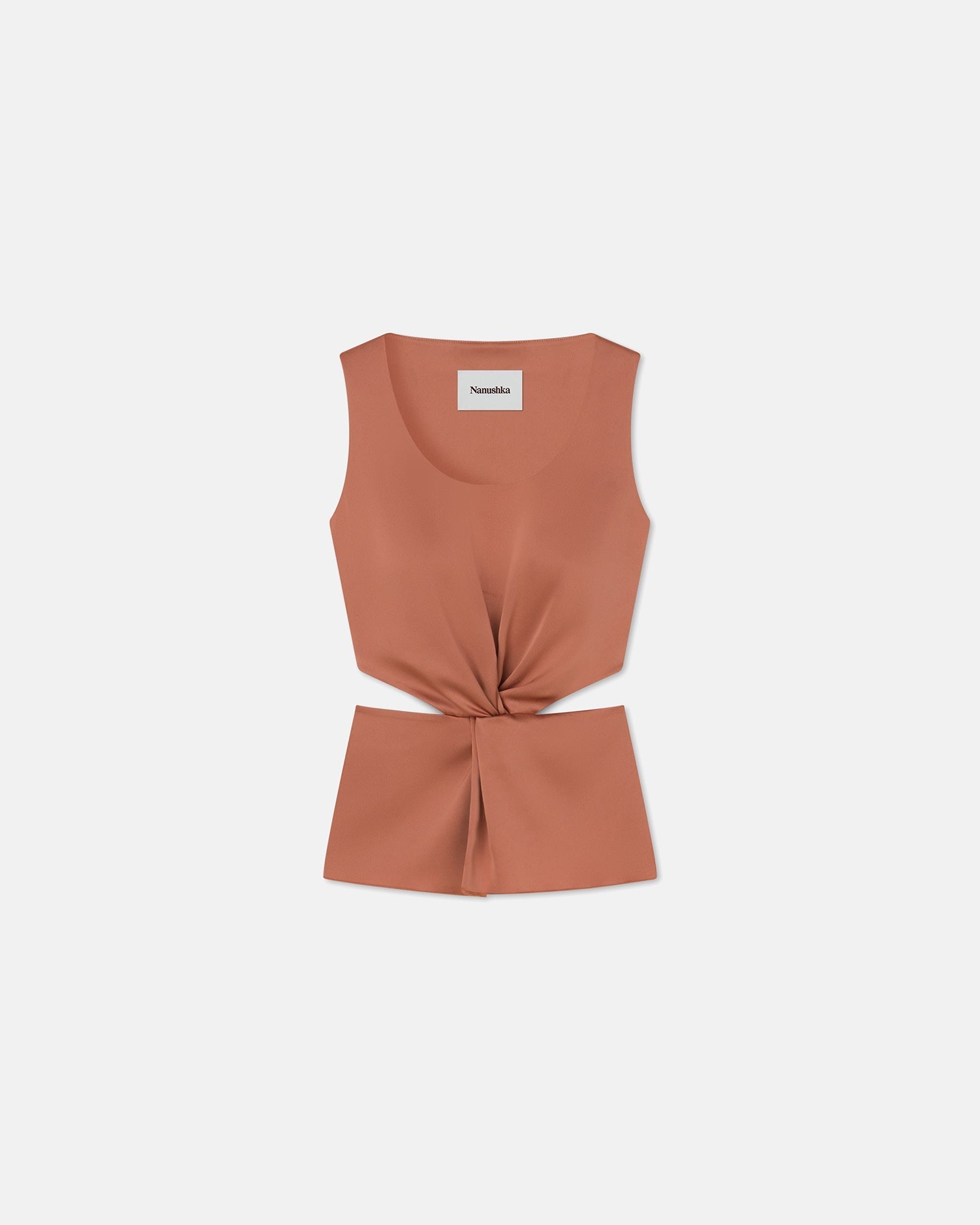 Roanne Cut-Out Slip Satin Top | Brown Terra