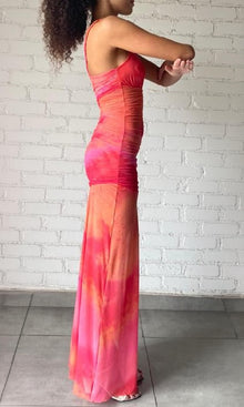 Womens | Amber Power Mesh Long Dress | Orange/Yellow