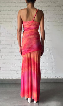 Womens | Amber Power Mesh Long Dress | Orange/Yellow