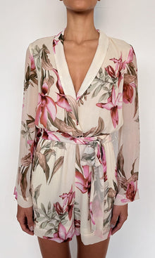 Womens | Cai Heavy Viscose Crinkle Chiffon Romper | Cream Pink Multi