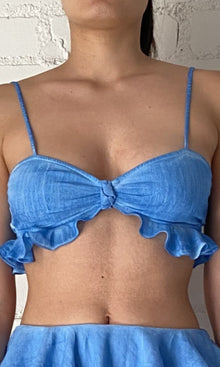 Rococo Sand | Cole Viscose Cotton Georgette Bandeau | Blue