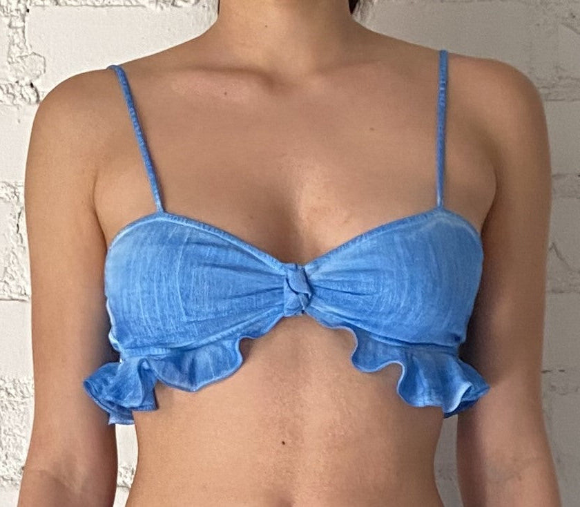 Rococo Sand | Cole Viscose Cotton Georgette Bandeau | Blue
