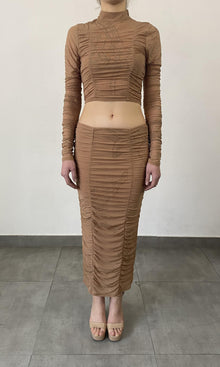 Rococo Sand | Dream Nylon-Power Mesh Midi Skirt | Nude