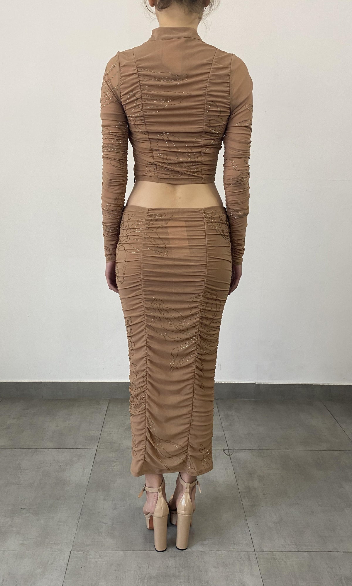 Rococo Sand | Dream Nylon-Power Mesh Midi Skirt | Nude