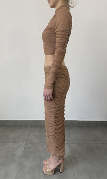 Rococo Sand | Dream Nylon-Power Mesh Midi Skirt | Nude