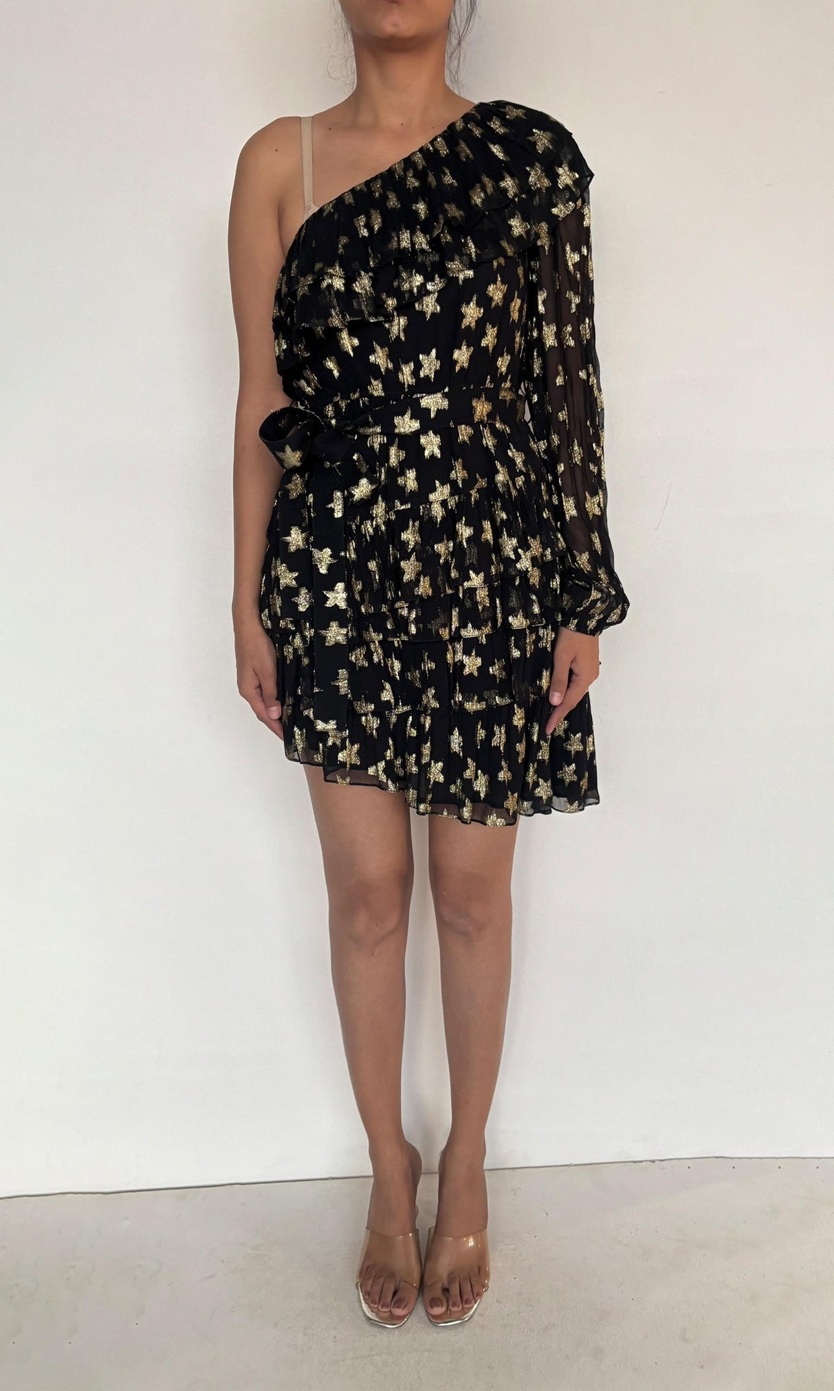 Rococo Sand | Inv Viscose Georgtte Star Lurex Short Dress | Black