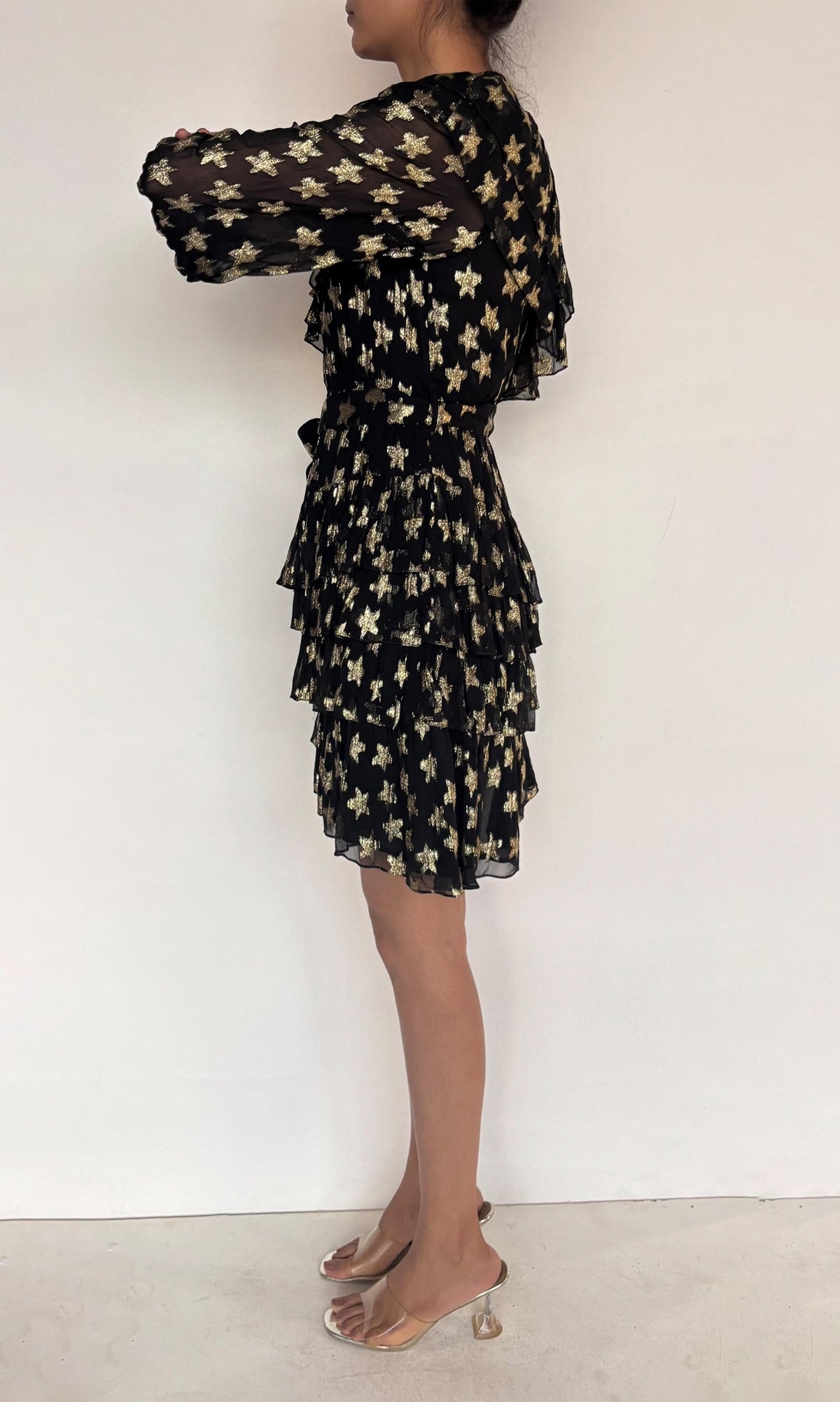 Rococo Sand | Inv Viscose Georgtte Star Lurex Short Dress | Black