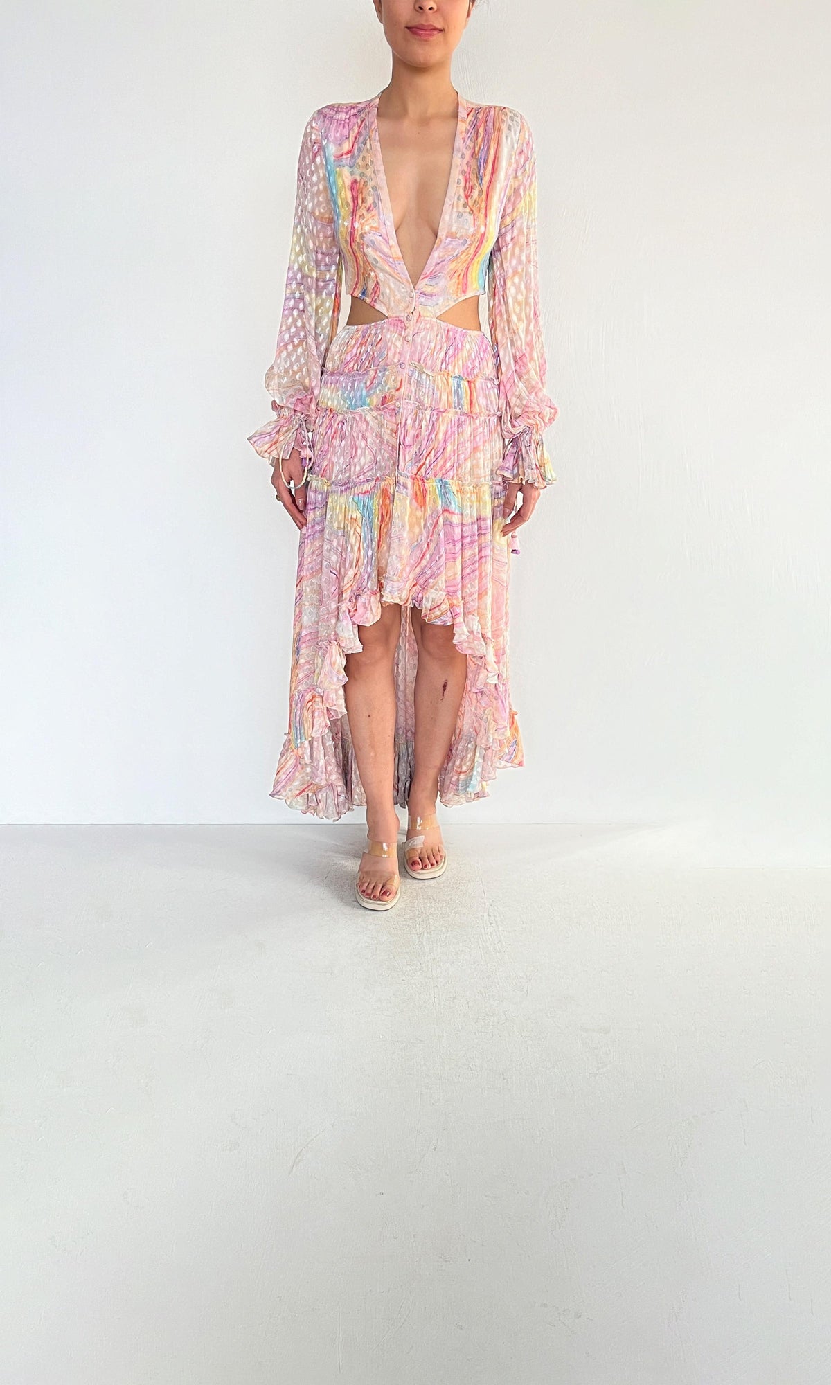 Womens | Inv Viscose Crepe Jacquard Long Dress | Multicolor