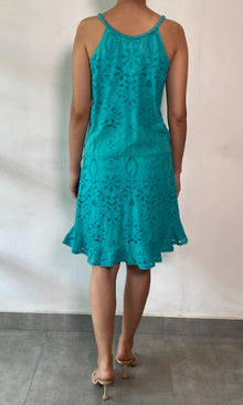 Rococo Sand | Inv Cotton Schiffli Short Dress | Teal