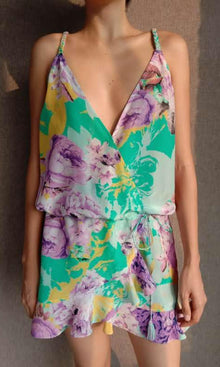Womens | Ivy Tanish Crepe Short Dress | Butter Yellow/Lavender